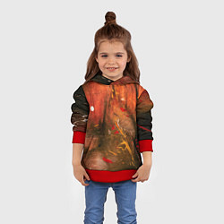 Толстовка-худи детская Абстрактный красный туман и краски, цвет: 3D-красный — фото 2