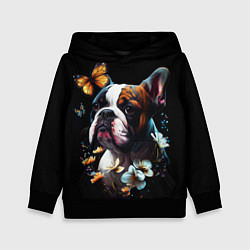 Детская толстовка Французский бульдог на цветущем лугу