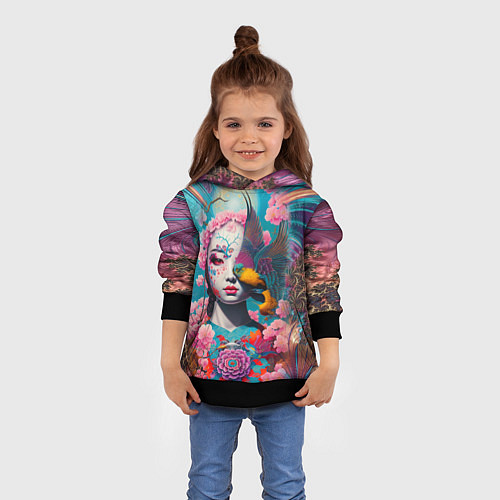 Детская толстовка Japanese girl with a bird - irezumi / 3D-Черный – фото 4