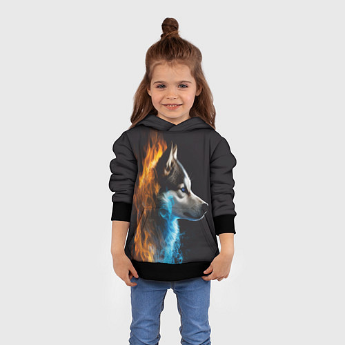 Детская толстовка Голова волка Стихия огня / 3D-Черный – фото 4