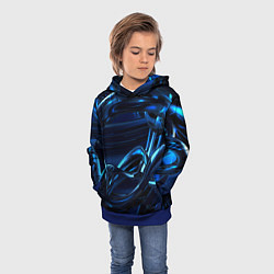 Толстовка-худи детская Фрактальный узор волны, цвет: 3D-синий — фото 2