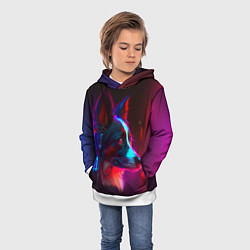 Толстовка-худи детская Кибер-собака неон, цвет: 3D-белый — фото 2