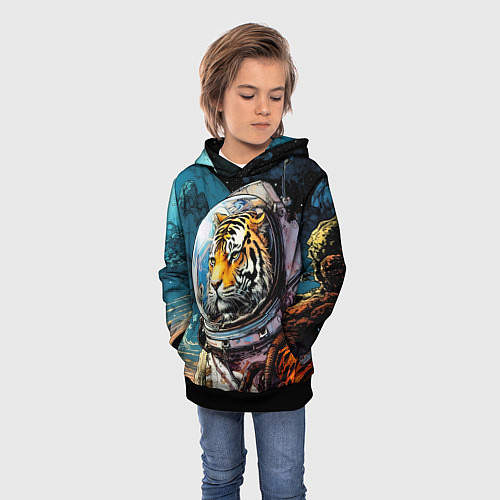 Детская толстовка Тигр космонавт на далекой планете / 3D-Черный – фото 3
