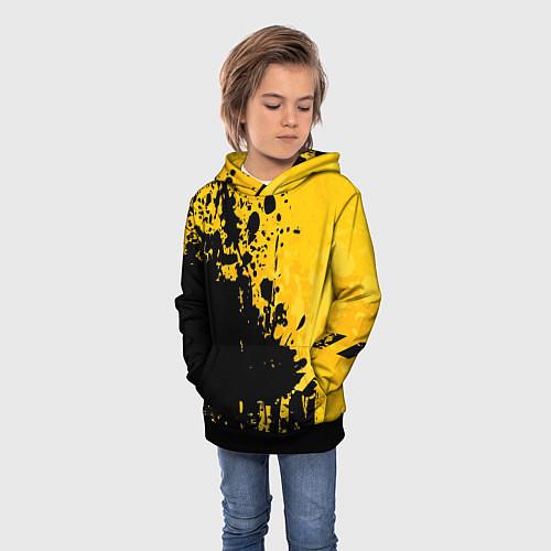 Детская толстовка Пятна черной краски на желтом фоне / 3D-Черный – фото 3