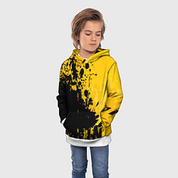Толстовка-худи детская Пятна черной краски на желтом фоне, цвет: 3D-белый — фото 2