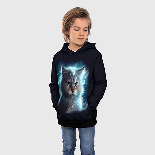 Детская толстовка Котик с молниями / 3D-Черный – фото 3
