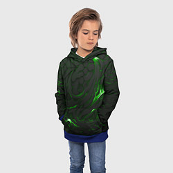Толстовка-худи детская Разломленные плиты с зеленым пламенем, цвет: 3D-синий — фото 2