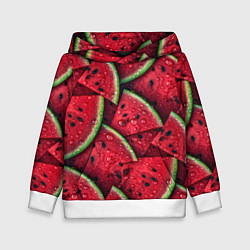 Толстовка-худи детская Сочная текстура из долек арбуза, цвет: 3D-белый