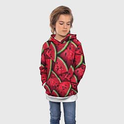 Толстовка-худи детская Сочная текстура из долек арбуза, цвет: 3D-белый — фото 2