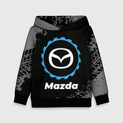 Толстовка-худи детская Mazda в стиле Top Gear со следами шин на фоне, цвет: 3D-черный