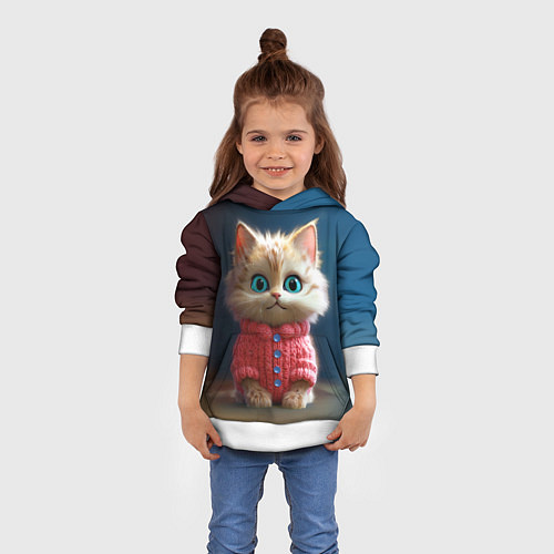Детская толстовка Котик в розовом свитере / 3D-Белый – фото 4