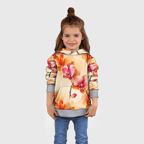 Детская толстовка Акварельные цветы - персиковый паттерн / 3D-Меланж – фото 4