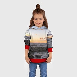 Толстовка-худи детская Закат солнца на Финском заливе, цвет: 3D-красный — фото 2