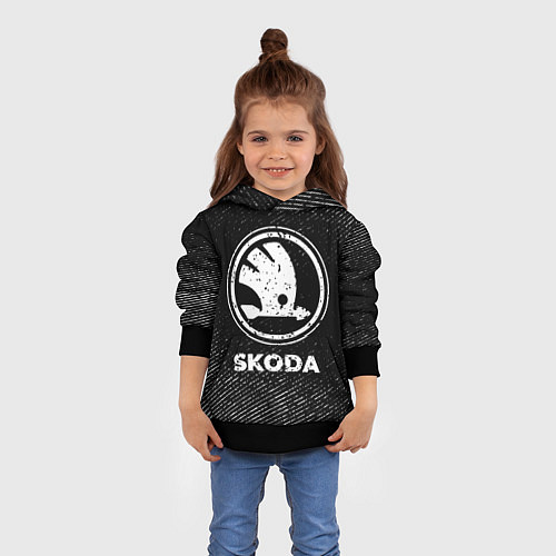Детская толстовка Skoda с потертостями на темном фоне / 3D-Черный – фото 4