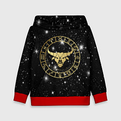 Толстовка-худи детская Телец золотой на звездном небе, цвет: 3D-красный