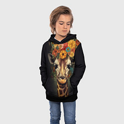Толстовка-худи детская Портрет жирафа с цветами: арт нейросети, цвет: 3D-черный — фото 2