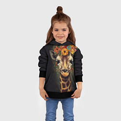 Толстовка-худи детская Портрет жирафа с цветами: арт нейросети, цвет: 3D-черный — фото 2