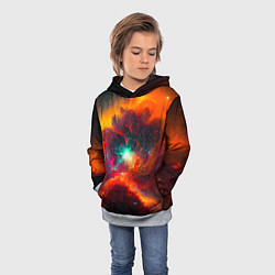 Толстовка-худи детская Небула в космосе в оранжевых тонах - нейронная сет, цвет: 3D-меланж — фото 2