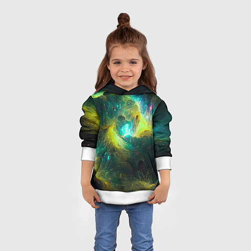 Детская толстовка Небула в космосе в зеленых тонах - нейронная сеть / 3D-Белый – фото 4