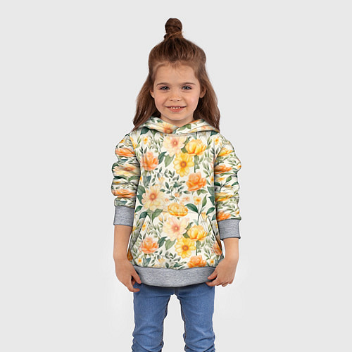 Детская толстовка Желтые и розовые хризантемы и пионы на светлом фон / 3D-Меланж – фото 4