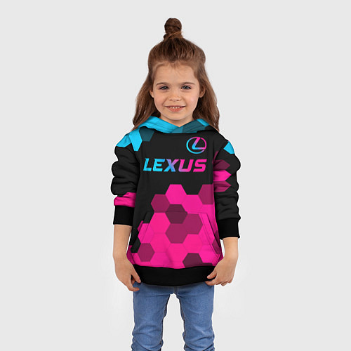 Детская толстовка Lexus - neon gradient: символ сверху / 3D-Черный – фото 4