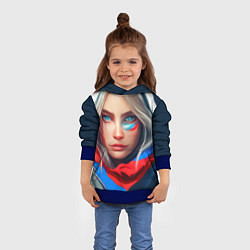 Толстовка-худи детская Девушка с голубыми глазами в флаге, цвет: 3D-синий — фото 2