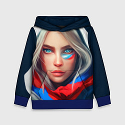 Толстовка-худи детская Девушка с голубыми глазами в флаге, цвет: 3D-синий