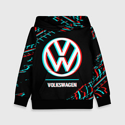 Детская толстовка Значок Volkswagen в стиле glitch на темном фоне