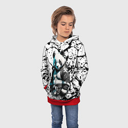 Толстовка-худи детская Panda samurai on the background of blots, цвет: 3D-красный — фото 2