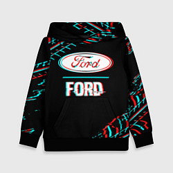 Толстовка-худи детская Значок Ford в стиле glitch на темном фоне, цвет: 3D-черный
