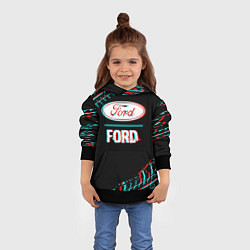 Толстовка-худи детская Значок Ford в стиле glitch на темном фоне, цвет: 3D-черный — фото 2