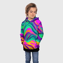 Толстовка-худи детская Градиентные цветные волны, цвет: 3D-черный — фото 2