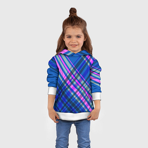 Детская толстовка Синий ассиметричный узор с розовыми косыми полосам / 3D-Белый – фото 4