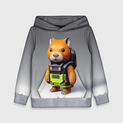Толстовка-худи детская Кроха-капибара - киберпанк - нейросеть, цвет: 3D-меланж