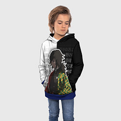 Толстовка-худи детская Гию томиока и иероглифы - клинок, цвет: 3D-синий — фото 2