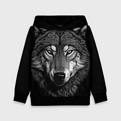 Толстовка-худи детская Спокойный уверенный волк, цвет: 3D-черный