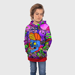 Толстовка-худи детская Humble minds - skull - graffiti, цвет: 3D-красный — фото 2