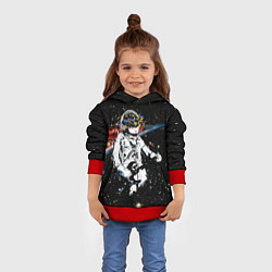 Толстовка-худи детская Космонавт играет рок на гитаре, цвет: 3D-красный — фото 2