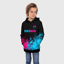 Толстовка-худи детская Pokemon - neon gradient: символ сверху, цвет: 3D-черный — фото 2