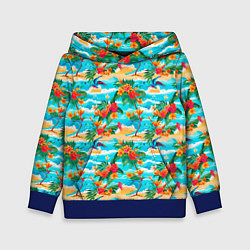 Толстовка-худи детская Гавайский стиль море и цветы, цвет: 3D-синий