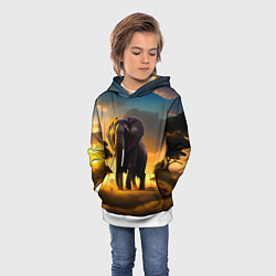Толстовка-худи детская Слон и рассвет в саванне, цвет: 3D-белый — фото 2
