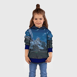 Толстовка-худи детская Ночные горы в природе и небо с нло, цвет: 3D-синий — фото 2