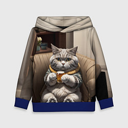 Детская толстовка Кот сидит на диване с напитком