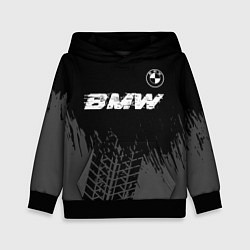 Толстовка-худи детская BMW speed на темном фоне со следами шин: символ св, цвет: 3D-черный