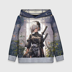 Толстовка-худи детская Nier automata девушка с мечами, цвет: 3D-меланж