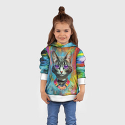 Толстовка-худи детская Cat fashionista - neural network, цвет: 3D-белый — фото 2