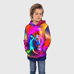 Толстовка-худи детская Неоновый лев в цветовой абстракции, цвет: 3D-синий — фото 2