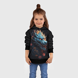 Толстовка-худи детская Дракон с цветами: арт нейросети, цвет: 3D-черный — фото 2