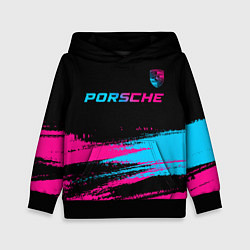 Толстовка-худи детская Porsche - neon gradient: символ сверху, цвет: 3D-черный