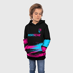 Толстовка-худи детская Porsche - neon gradient: символ сверху, цвет: 3D-черный — фото 2